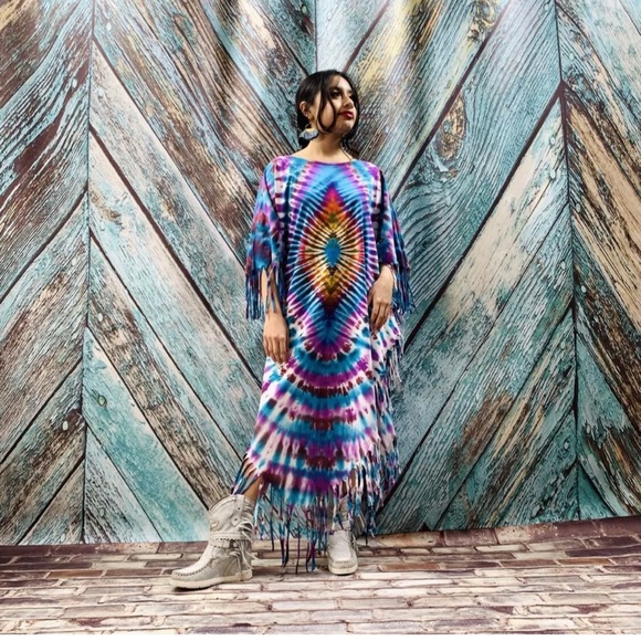 Boho Tie Dye Maxi LOA Tunic Top Dress Kaftan - Picture 1 of 12